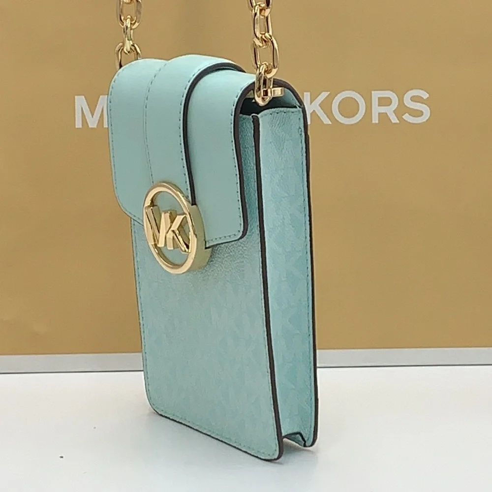 NWT MICHAEL KORS CARMEN SMALL NORTH SOUTH XBODY BAG FAIR AQUA COLOR